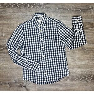 Abercrombie Kids Boys Long Sleeve Button‎ Up Gingham Shirt Navy White Sz Medium